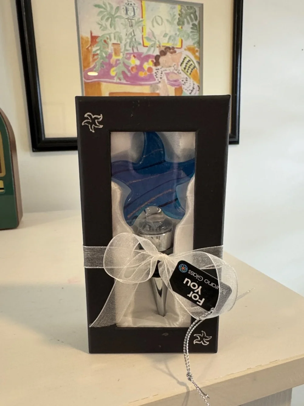 Murano Glass Blue Starfish Wine Bottle Stopper NIB
